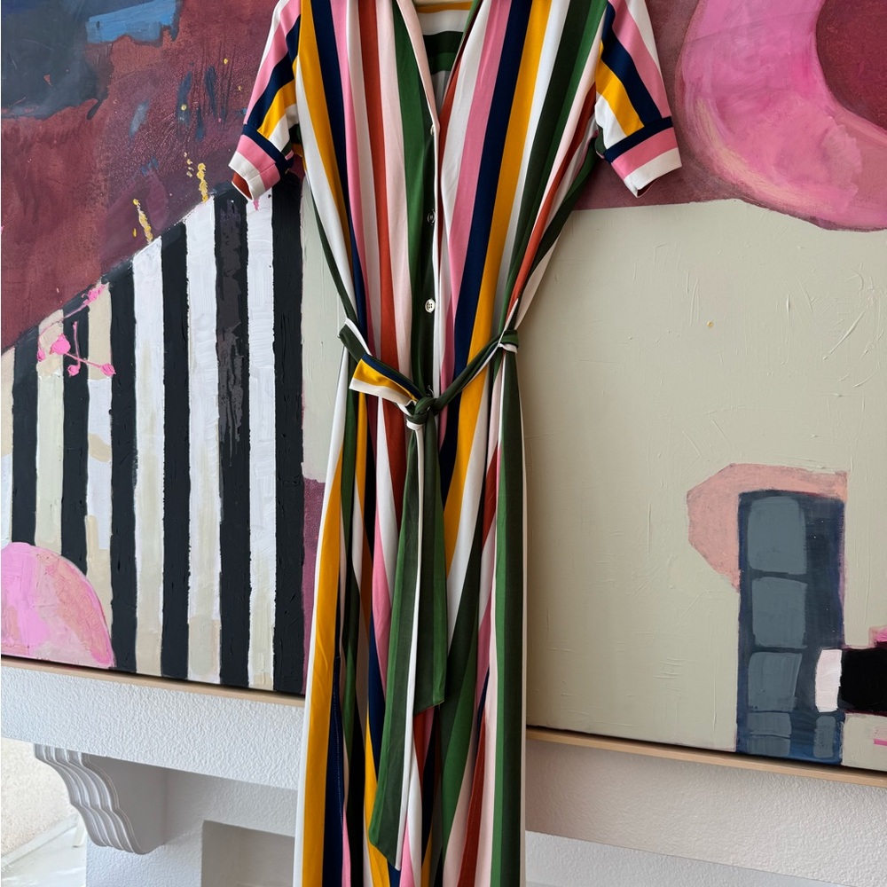 Leota Striped Button DownDress with Tie Front